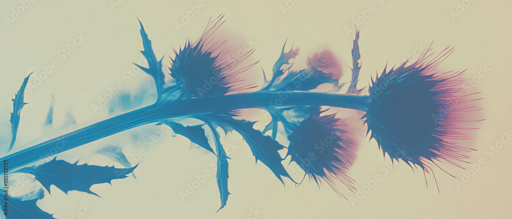Poster exploring the intricate structure of thistle flower through x-ray analysis revealing spiky bracts