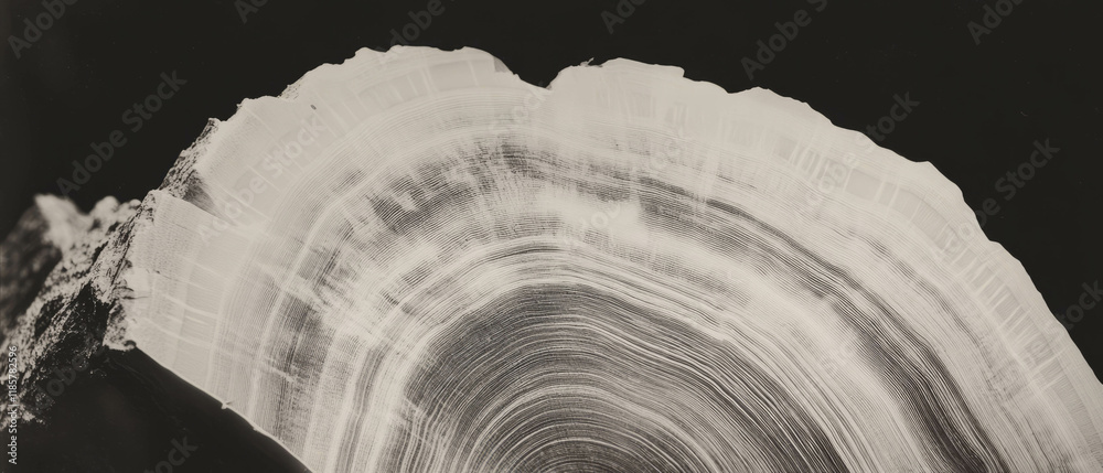 Poster x-ray view revealing tree rings and growth patterns in a cross-section of wood