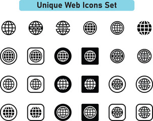 Web icon set, www earth globe icons . website icon, square button, Globe Icons, Editable Stroke set