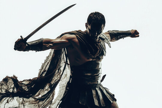Dynamic Composition of a Roman Warrior Preparing for Battle Action Pose