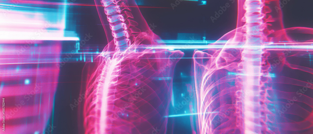 Poster exploring x-ray texture with digital artifacts and modern aesthetic in vibrant colors