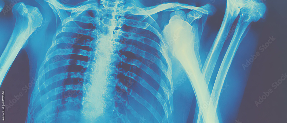 Poster X-ray texture revealing anatomical details with visual depth and subtle design