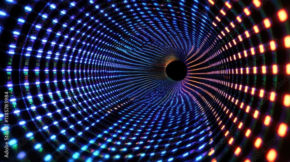 Poster dynamic light patterns in a visual tunnel abstract art digital environment close-up view modern conc