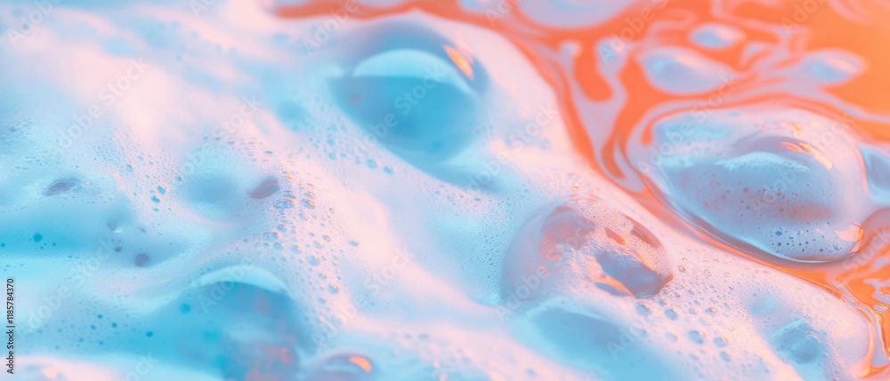 Poster mood of cleanliness with seamless pattern of dish soap bubbles and foamy textures