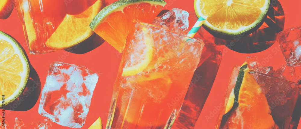 Poster tropical frozen daiquiri pattern with crushed ice and citrus fruits for summer vibes