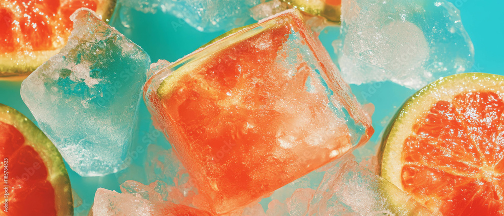 Poster Refreshing frozen margarita pattern with ice and citrus slices for summer vibes