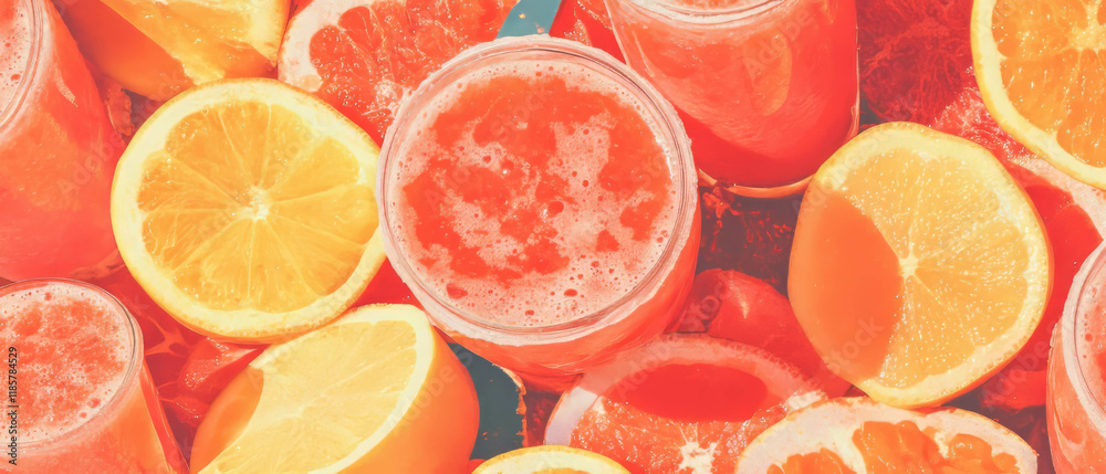 Poster refreshing fruit juice pattern with vibrant colors and natural textures
