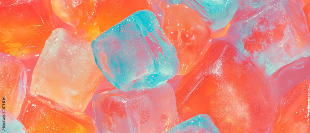 Poster colorful fruit punch with vibrant ice cubes creating a refreshing party drink backdrop