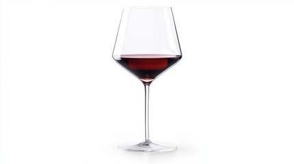 An elegant wine glass, half-filled with red wine, isolated on a white background, with soft lighting 