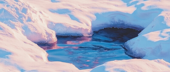 Melting snow and water forming a natural pattern in a serene winter landscape