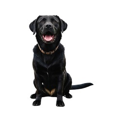 Fototapeta premium black labrador retreiver dog sitting isolated transparent Cheerful Labrador Retriever sitting on a white background, wagging tail, joyful expression Generative AI black labrador retriever dog looking 