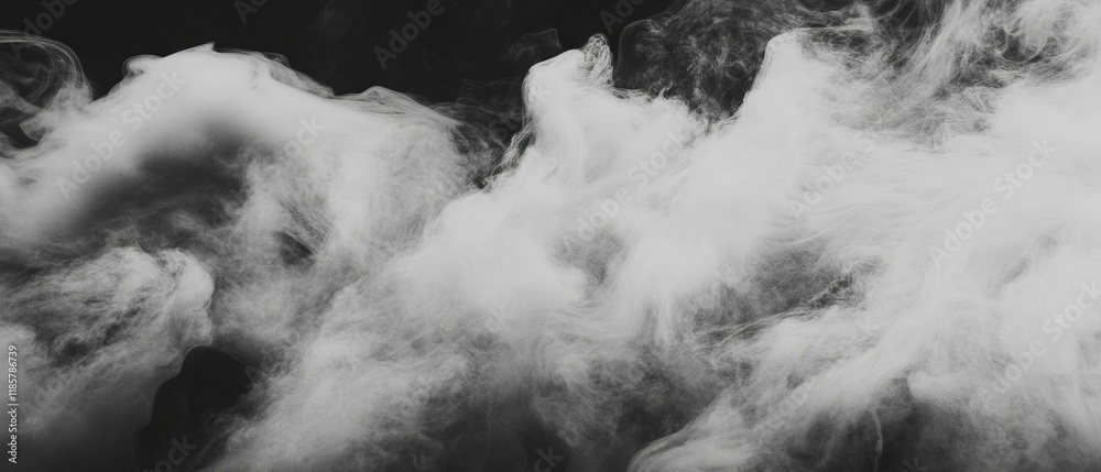 Poster thick fog envelops the landscape, creating a mysterious and swirling atmosphere