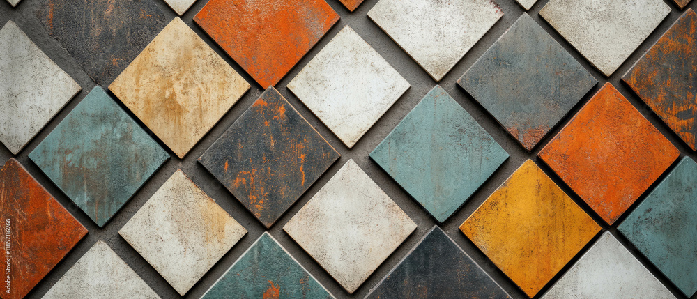 Poster unique geometric tile patterns in an artistic arrangement showcasing vibrant colors