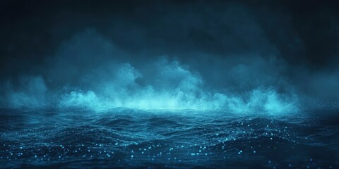 Naklejka premium Dark Blue Ocean Waves Under a Foggy Night Sky