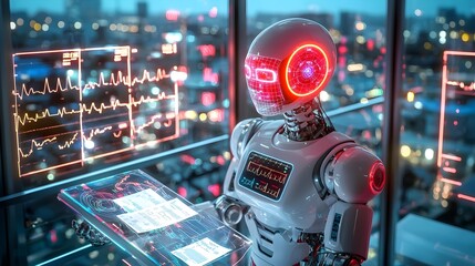 Custom vertical slats with your photo Futuristic Robot Analyzing Data Medical AI Technology Healthcare Modern Artificial Intelligence