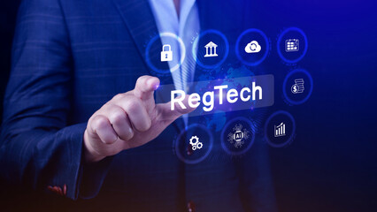 Regtech, Regulatory technology concept, management of regulatory processes with financial industry...