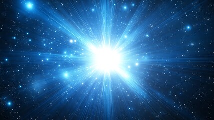 Fototapeta premium Bright blue cosmic explosion, space background, energy burst, graphic design
