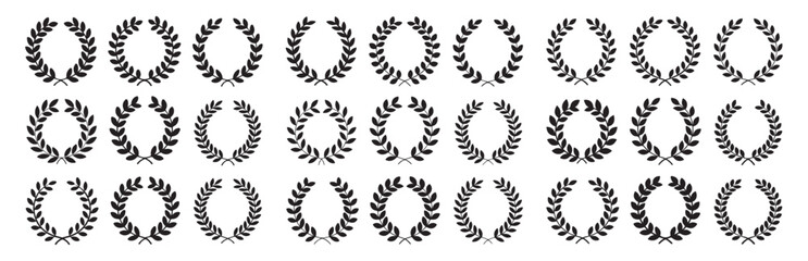 A set of Laurel wreath. Set outline silhouette hand drawn laurel wreaths isolated Doodle floral frames. Vector illustration