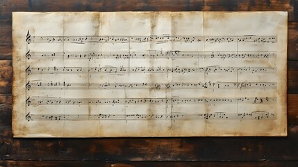 Fototapeta premium Aged Musical Sheet Music on Wooden Background