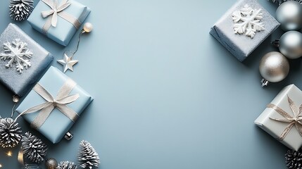Elegant Silver and Blue Christmas Gift Arrangement