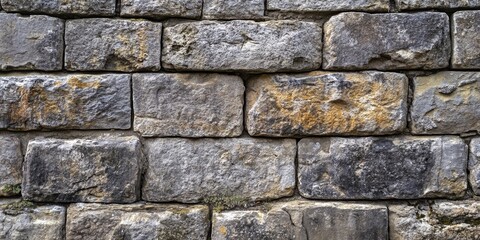 Obraz premium Weathered old stone wall featuring rustic bricks, showcasing the unique textures and character of old stone. This old stone structure highlights the beauty and history of aged bricks.