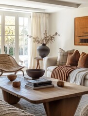 Fototapeta premium Modern Living Room Interior Design With Earthy Tones