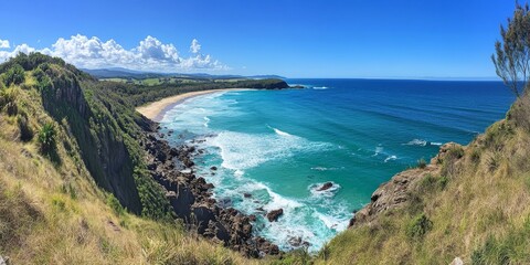 Obraz premium Scenic Cape Byron walk showcasing stunning coastal views, natural beauty, and an adventurous experience along the iconic Cape Byron walk trail in a picturesque landscape.