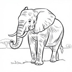 Obraz premium Black Outline Stroke Art of an Elephant with Clean, Precise Lines on a White Background for a Printable Coloring Page or Artistic Activity