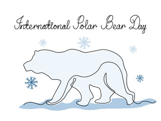 International Polar Bear Day. Abstract bear, continuous single one line art hand drawing sketch logo