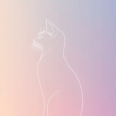 Elegant Line Art Cat Profile Pastel Background