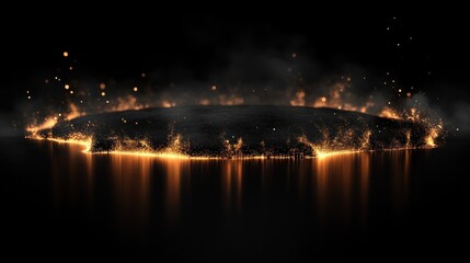 Fiery Platform with Smoke, Sparks; Ideal for Product Display, on a dark background