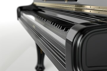 Classic Black Piano Isolated on White Background Showing Full Instrument