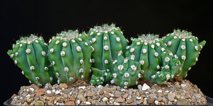Echinopsis tiegeliana f. cristata features dark green ribs adorned with flat tubercles, showcasing areoles that emerge between them, highlighting the unique characteristics of this cactus variety.
