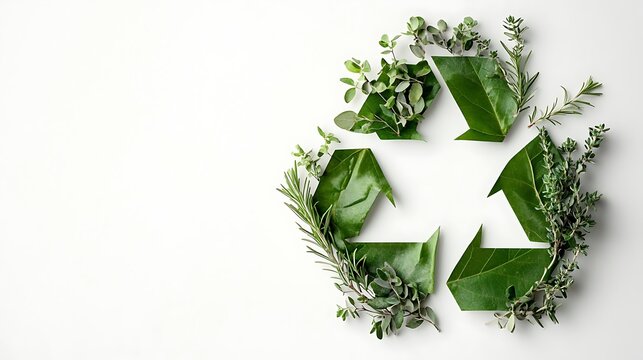 Green leaves recycle symbol on white background - Powered by Adobe