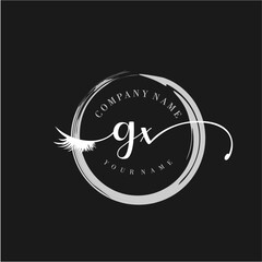 GX Elegant Circular Logo Design with Feather and Calligraphic Text