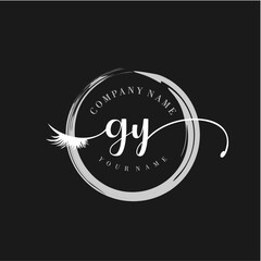 GY Elegant Circular Logo Design with Feather and Calligraphic Text