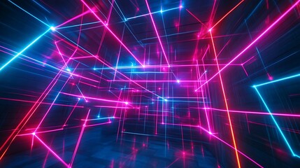 Obraz premium Neon Grid Lines in Dark Room, Abstract Background