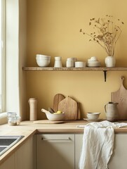 Rustic Kitchen Shelf Decor With Earthy Tones And Wooden Accents