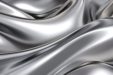 Obraz premium Chrome liquid silver background. Abstract metal texture with waves. Silver color chrome morphism pattern, steel reflection design, aluminum shiny illustration