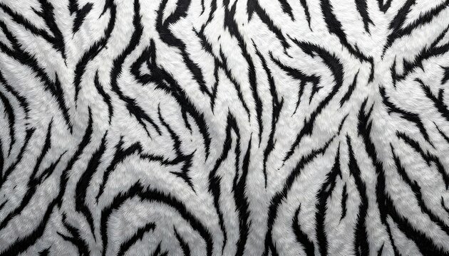 Seamless black and white pattern of tiger fur, capturing the elegant stripes and textures characteristic of a white tiger