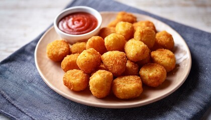 Crispy potato tots served with ketchup
