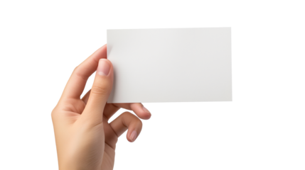 Hand with blank photo card isolated on white and transparent background, cut out png