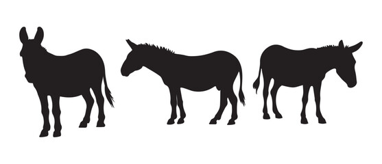 Donkey Animal Silhouettes ,Donkey silhouette vector illustration, Donkey silhouettes vector illustration