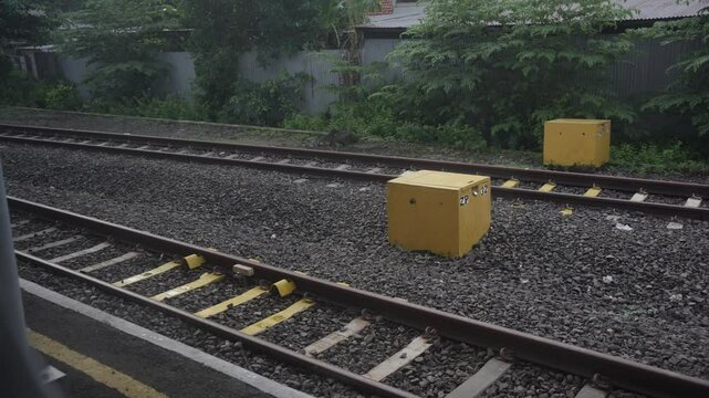 Empty railroad tracks without trains