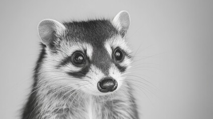 Obraz premium Close-up monochrome portrait of a young raccoon.
