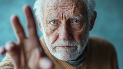 Senior man making stop gesture with hand