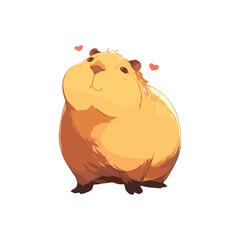 Obraz premium Adorable capybara with hearts floating above, captured in a charming vector style. This delightful image conveys a sense of warmth and affection, perfect for heartwarming designs.