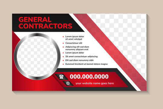 web page banners template design with headline is general contractors. space of photo and text. Advertising banner with horizontal layout. white background with diagonal shape.