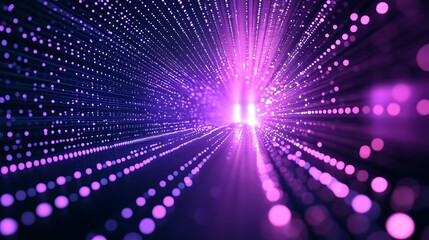 Obraz premium Purple light tunnel, digital particles, cosmic background, abstract tech design