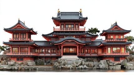 Obraz premium Majestic Japanese Palace Architecture: A Stunning Three-Building Complex
